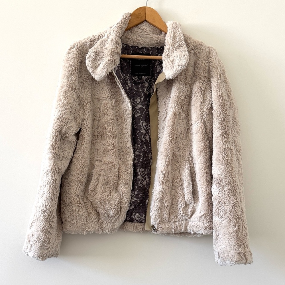 Sanctuary Teddy Faux Fur Jacket Cream Plush Zip Coat Size M